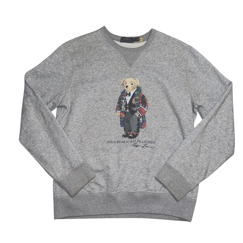 polo by ralph lauren heather grey duffel bear crewneck fleece sweatshirt - Picture 2 of 6